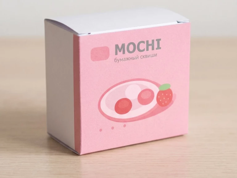 Бумажная коробочка моти с крышкой, собранная из развёртки