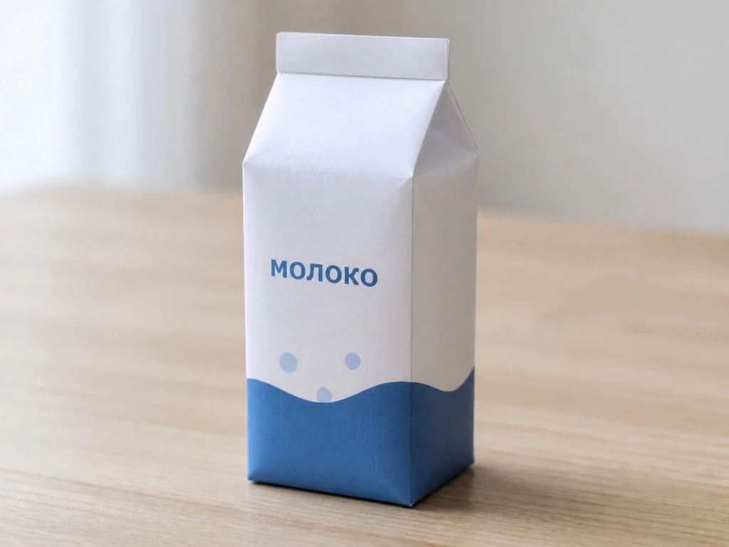 Как выглядит готовый сквиш молоко из бумаги: белый пакет со скошенным верхом, надписью МОЛОКО и синей волной