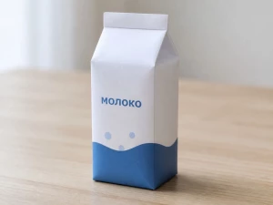 Как выглядит готовый сквиш молоко из бумаги: белый пакет со скошенным верхом, надписью МОЛОКО и синей волной