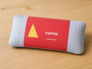 Бумажный сквиш плавленый сырок: брусок в серой фольге с красной этикеткой