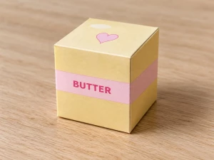 Сквиши кубик масло butter из бумаги: готовая игрушка, склеенная по шаблону с листа A4