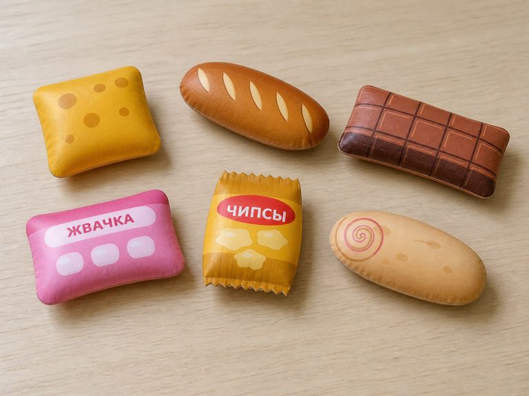 Сквиши мелкие сквиши, второй лист из бумаги: готовая игрушка, склеенная по шаблону с листа A4